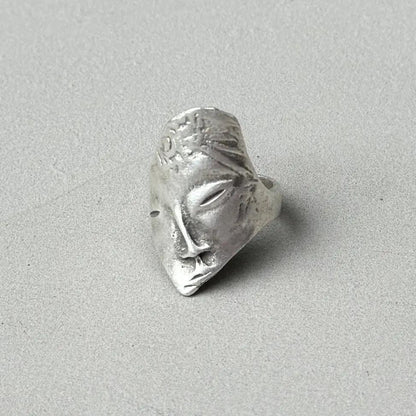 Abstract Face Silver Ring by My Store