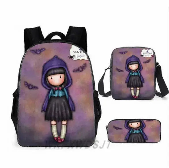 2026 Popular Youthful Anime Santoro Gorjuss 3D Print 3pcs/Set Student Travel bags Laptop Daypack Backpack Shoulder Bag Pencil by All Mart Bristol Ltd