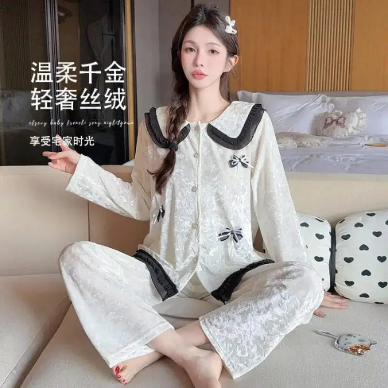 Hot New Women's Skin Friendly Comfortable Pajamas 2025 Cute Doll Collar Autumn Winter Luxury Fashion Home Furnishing Set Gift by All Mart Bristol Ltd