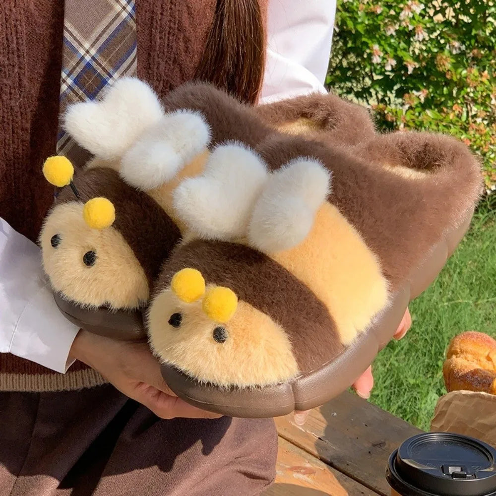 Kawaii 3D Little Bee Cartoon Bee Plush Slippers Cartoon Thick Soled Warm Fur Slippers Fluffy Student Y2K Bee Slippers Dormitory by All Mart Bristol Ltd