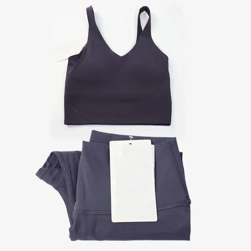 Classic women's 2-piece yoga outfit: U-shaped camisole top & high-waisted nude-feel leggings, suitable for fitness and workout. by All Mart Bristol Ltd