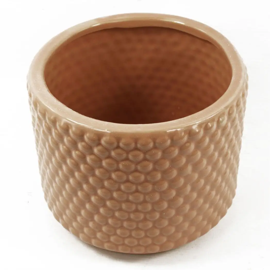 Dusty Pink Peach Raised Dots Ceramic Plant Pot 15 x 15 x 12.5cm by Leaf