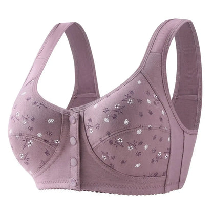 Women's Front Closure Bra Summer Printed Floral Underwear Comfortable Wire-Free Bralette Support U Back Soft Lingerie Apparel