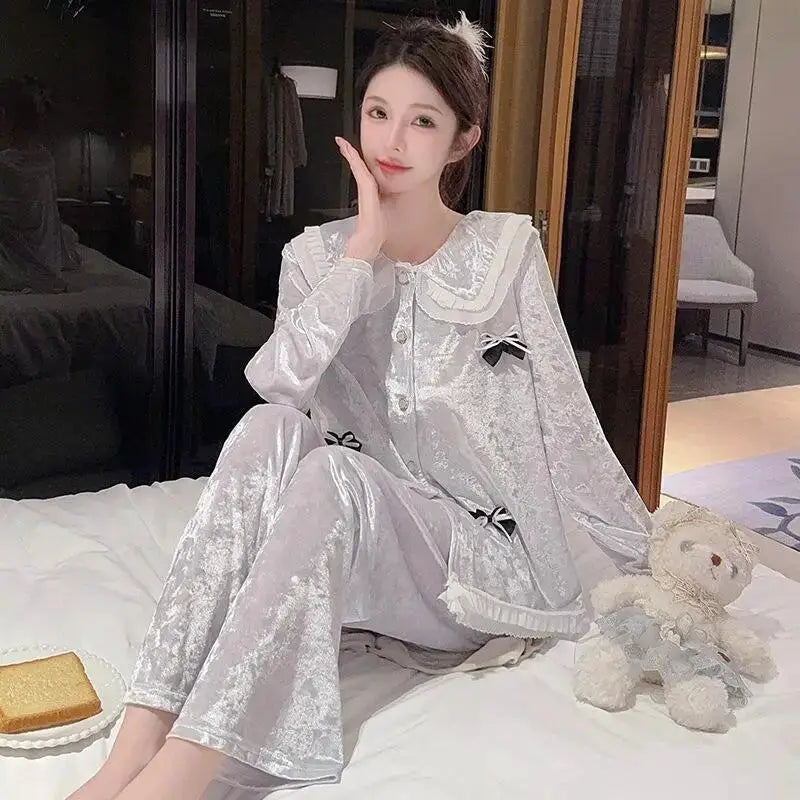 Hot New Women's Skin Friendly Comfortable Pajamas 2025 Cute Doll Collar Autumn Winter Luxury Fashion Home Furnishing Set Gift by All Mart Bristol Ltd