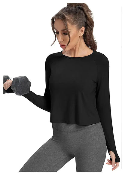 Women's Long Sleeve Yoga vest Quick Dry Breathable Sports Top O-Neck Skinny Workout vest Running Training Gym Shirts Sport swear by All Mart Bristol Ltd