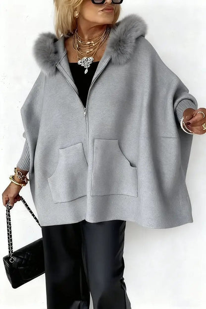 Ins Plush Hooded Cardigan Fashion Warm Pockets Zip-up Knitted Jacket Casual Outerwear Batwing Sleeve Sweater Women's Clothing by Dropshipman