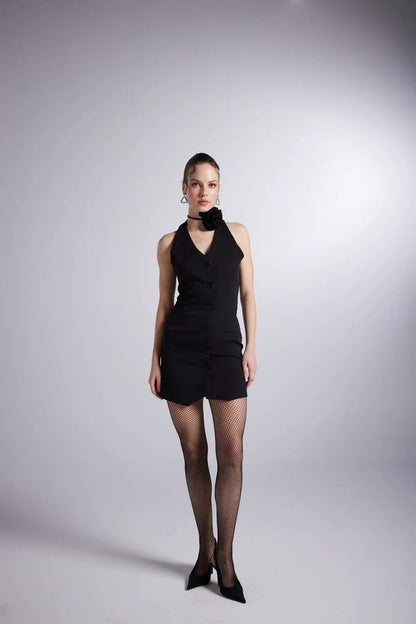 Becca Black Rose Accessorized Mini Dress by Holly Lolly