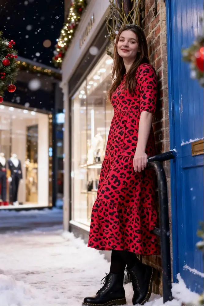 The Midi Breastfeeding Dress - Red Leopard by Stylish Mum