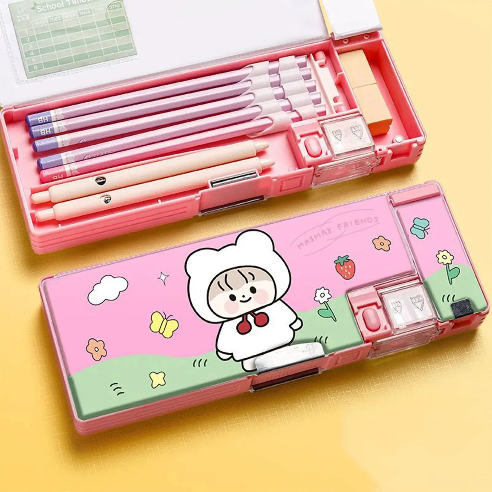 Plastic Stationery Organizer Box Unicorn Bear Astronaut Stationery Pencil Case School Gifts for Kids Teens Supplies by All Mart Bristol Ltd