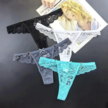 4Pcs Sexy Lace Thong Panties Women Low Rise Transparent Lingerie Set Plus Size by All Mart Bristol Ltd