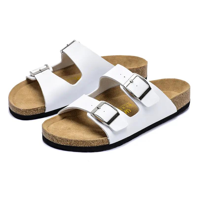 Double-breasted Cork Outer Leather Surface Boken Slippers by Dropshipman