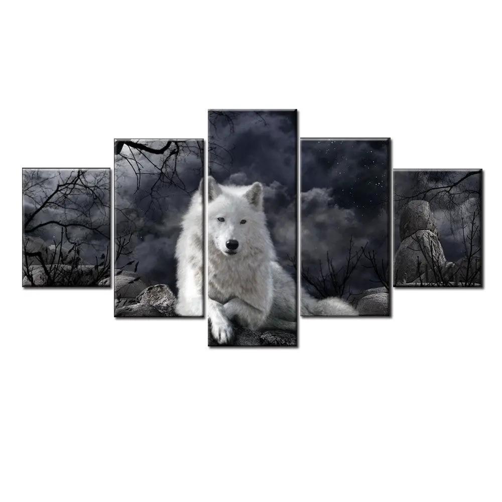 5 Panel Animal Wolf Wall Art Canvas Painting Poster Home Decor by Dropshipman