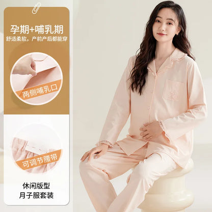 Maternity Women Pajamas Set Pregnant Pure Cotton Breastfeeding Loungewear Sweet Long Sleeve Trousers Cardigan 2 Piece Set Pjs by All Mart Bristol Ltd