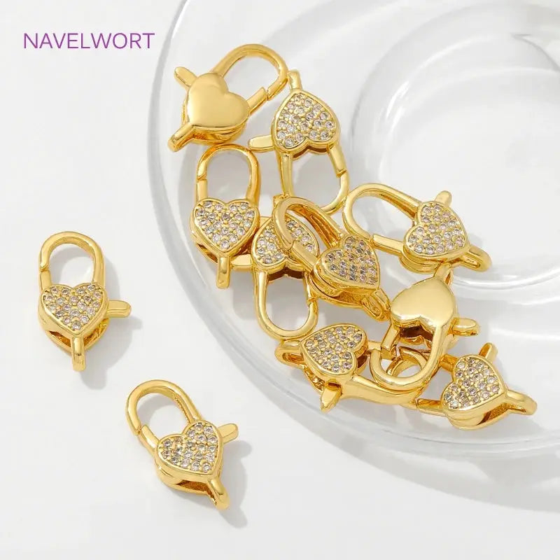 18K Gold Plated Inlaid Zircon Heart Lobster Clasps,Connectors For Jewelry,Clasp For Bracelet,DIY Jewelry Making Accessories by All Mart Bristol Ltd