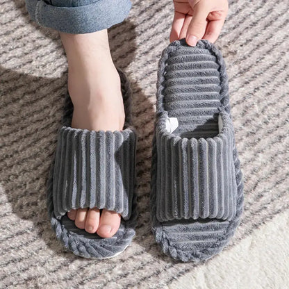 Open-Toe Breathable House Slippers for Women, Non-Slip Indoor Flat Comfort Striped/Solid Bathroom Slides for Hardwood Floors by All Mart Bristol Ltd