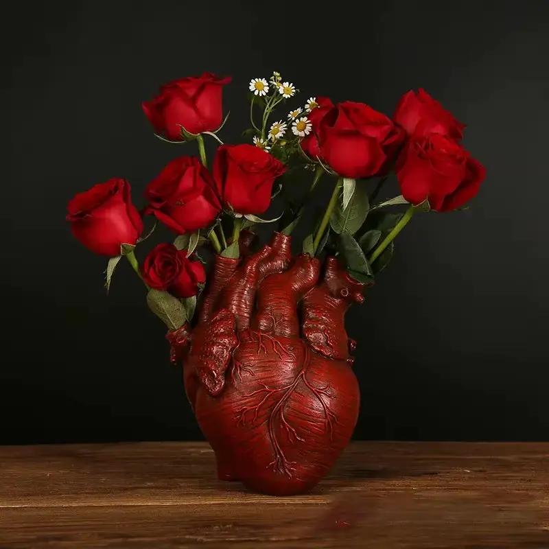 Popular Cross-Border New Texture Heart Vase Flower Cuttings Home Decoration Vase Ornaments Desktop Resin Handicrafts by All Mart Bristol Ltd