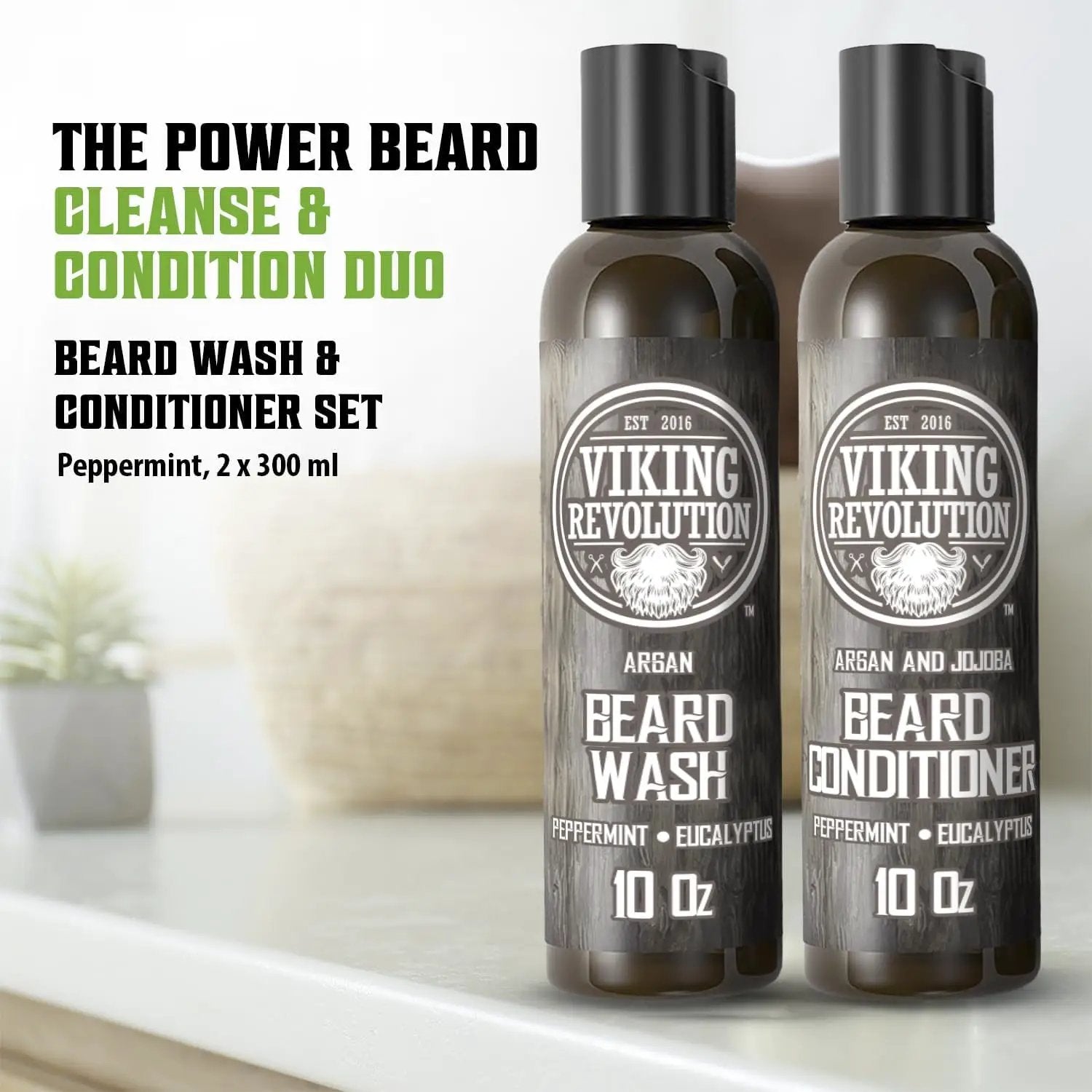 Beard Shampoo and Conditioner Set - Natural Wash & Conditioner with Argan & Jojoba Oils - Softens, Strengthens & Refreshes - Peppermint & Eucalyptus - Perfect Gift for Men - 600ml Total by All Mart Bristol Ltd