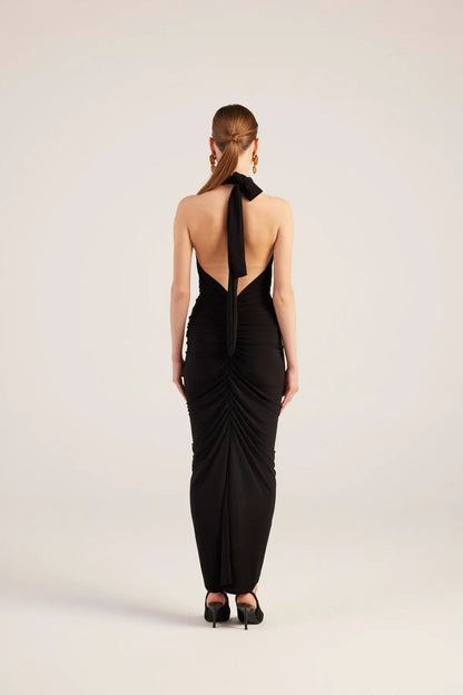 Marie Black Backless Slit Maxi Dress by Holly Lolly