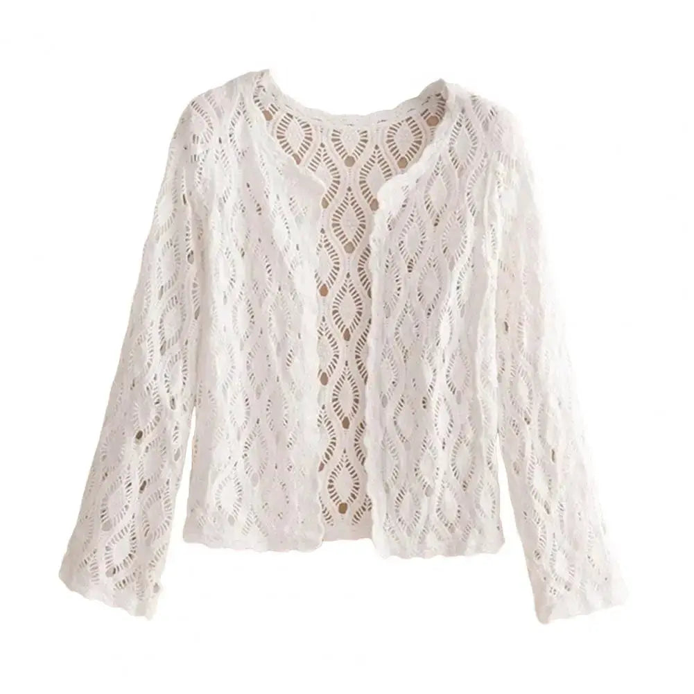 Handcrafted Lace Cardigan Crochet Women Cardigan 2025 3/4 Sleeve Hollow Out Open Front Sheer Sweater Boho Summer Knit Shrug by All Mart Bristol Ltd