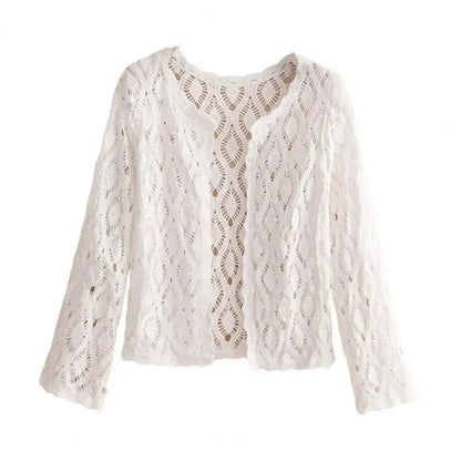 Handcrafted Lace Cardigan Crochet Women Cardigan 2025 3/4 Sleeve Hollow Out Open Front Sheer Sweater Boho Summer Knit Shrug by All Mart Bristol Ltd