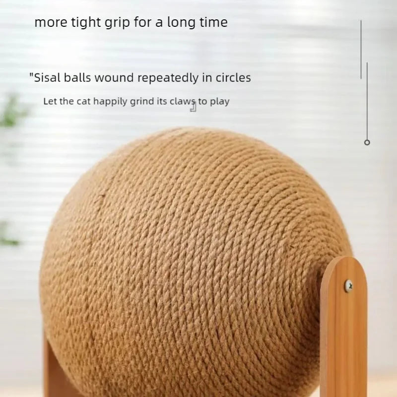 Wooden Cat Scratching Ball 2 in 1 Cat Scratcher Sisal Scratch Board Wear-Resistant Grinding Paw Toy Solid Wood Scraper for Cats