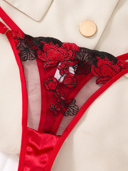 A set of sexy Red lingerie, including a bra and panties with daisy patterns, as well as a comfortable home-style ZA825127 by All Mart Bristol Ltd