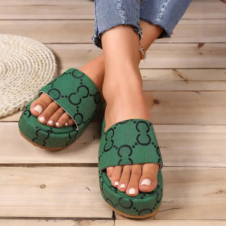Print Thick-soled Flat Slippers Summer Fashion Casual Outdoor Beach Shoes For Women by Dropshipman