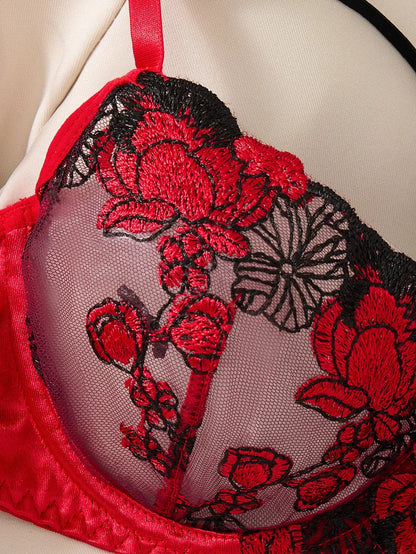 A set of sexy Red lingerie, including a bra and panties with daisy patterns, as well as a comfortable home-style ZA825127 by All Mart Bristol Ltd