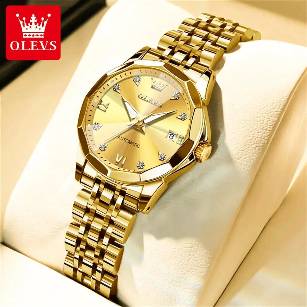 OLEVS Women's Watches Trend Elegant Sparkling Shining Diamond Scale Original Automatic Mechanical Wristwatch for Lady Waterproof by All Mart Bristol Ltd