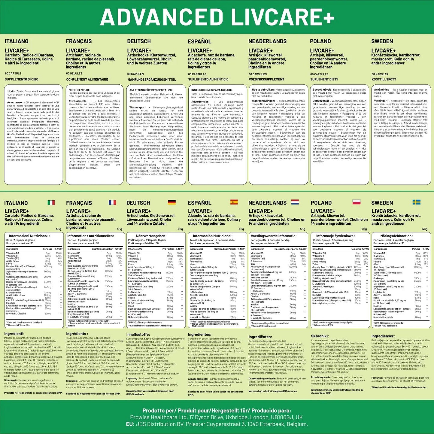 Prowise Advanced Livcare+ 60 Capsules Liver Cleanse Detox and Repair for men and women by Prowise Healthcare