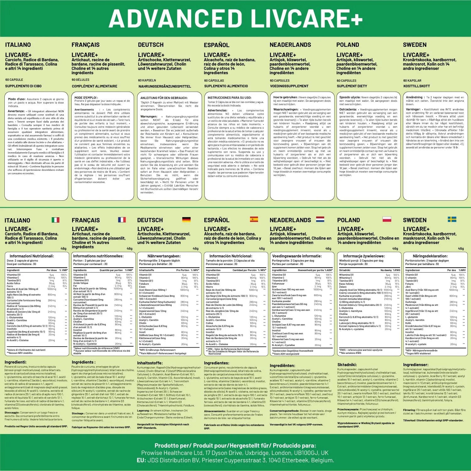 Prowise Advanced Livcare+ 60 Capsules Liver Cleanse Detox and Repair for men and women by Prowise Healthcare