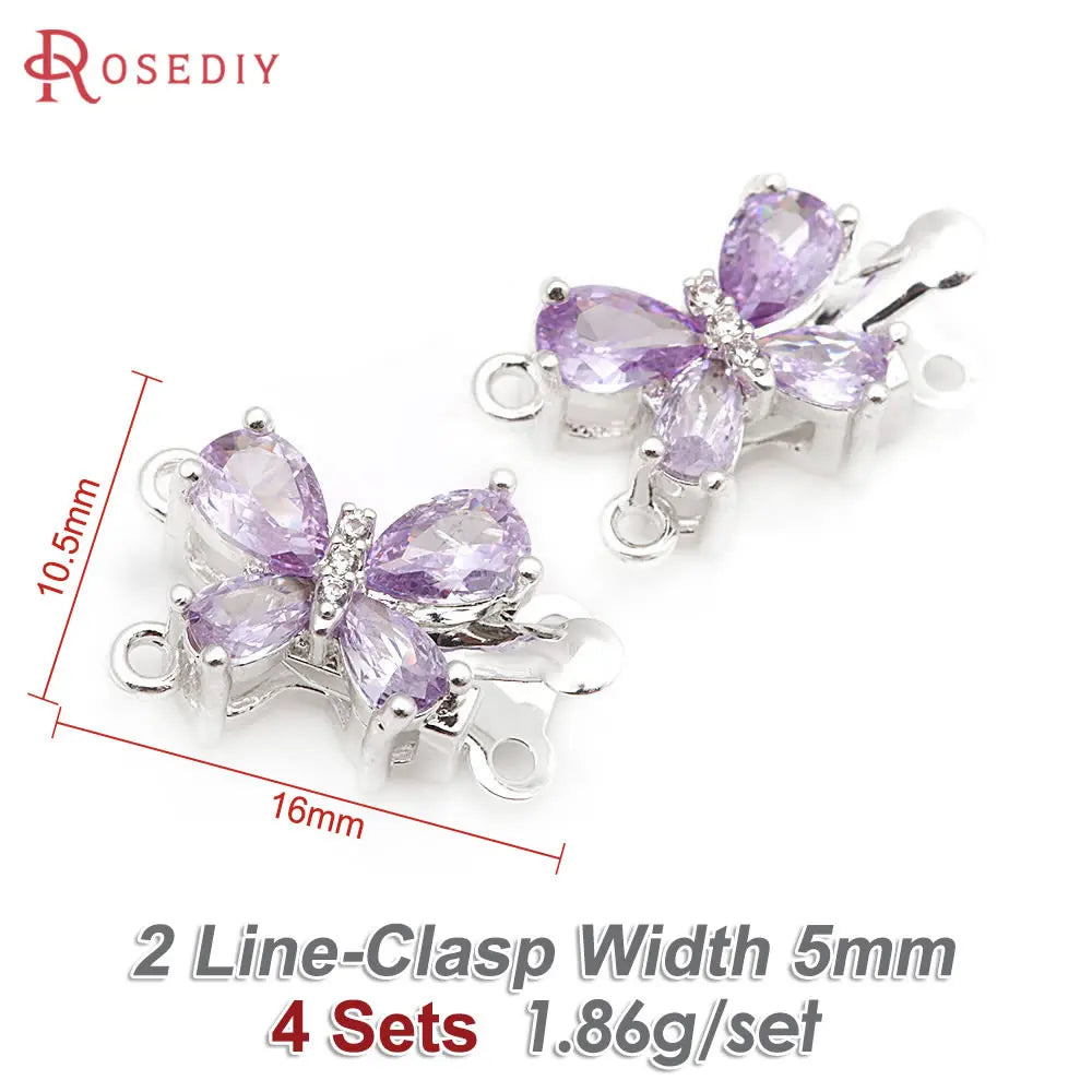 18K Gold Color Brass and Zircon Butterfly 1 Line and 2 Line Necklaces Connect Clasps Diy Jewelry Making Accessories Materials