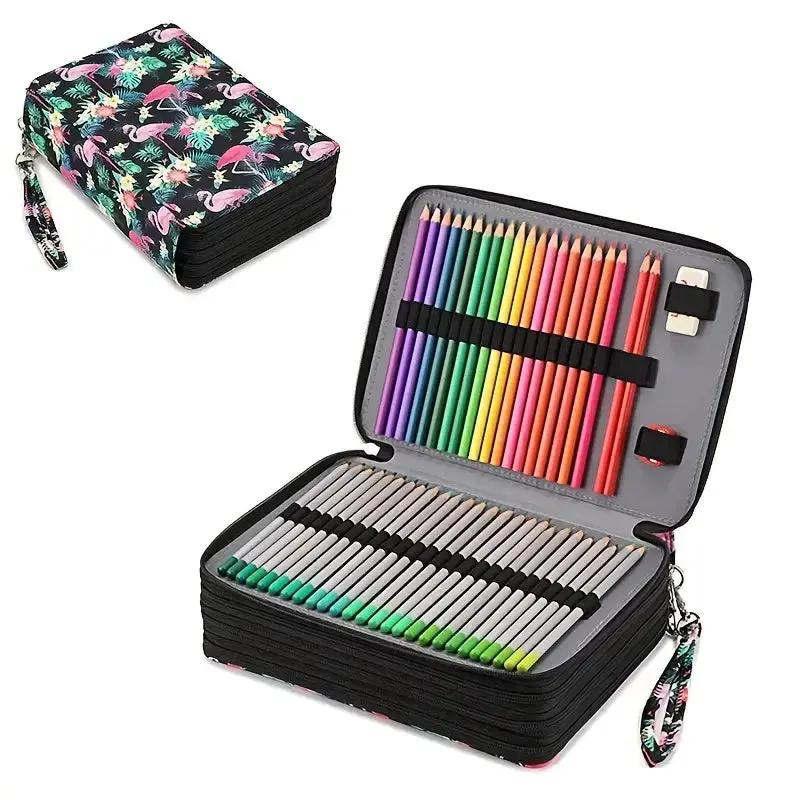 200 Hole Portable Canvas Pencil Case, Pencil Stationery Shockproof Storage Bag, Large Capacity Stationery Box by All Mart Bristol Ltd