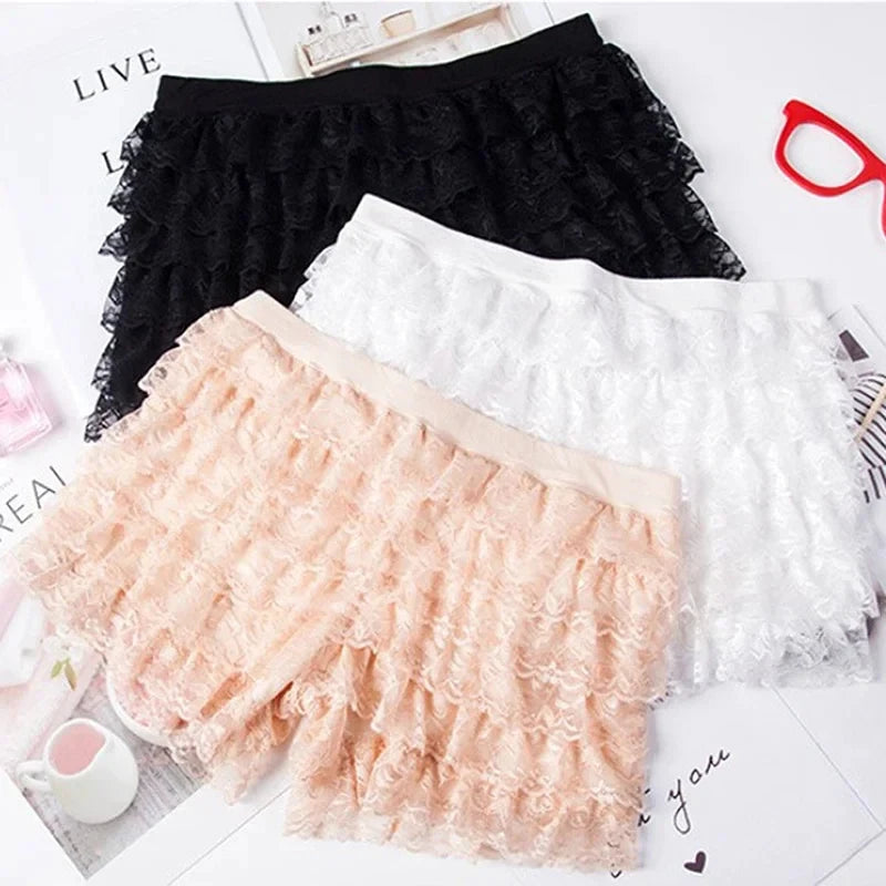 Lolita Ruffle Lace Safety Shorts Elastic Casual Bow Bottoming Culottes Anti-Walking Summer Thin Section Short Pants by All Mart Bristol Ltd