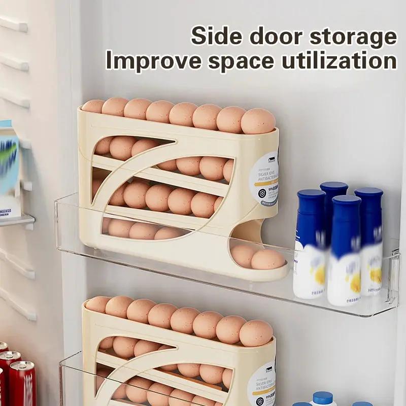 4-Tier Automatic Rolling Egg Rack Refrigerator Egg Storage Container Kitchen Fridge Egg Dispenser Refrigerator Organiser by All Mart Bristol Ltd