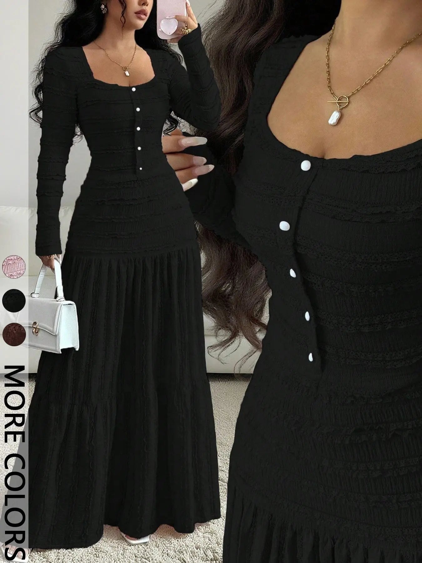 Women'S Casual Elegant Party Sweet Cute Long Sleeve Square Neck Dress, Womenswear Stylish Ladies' Formal Evening Wear Elegant Gown, Perfect for Special Occasions Valentine'S Day, Sweet and Cute by All Mart Bristol Ltd