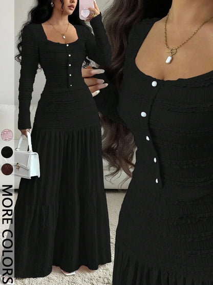Women'S Casual Elegant Party Sweet Cute Long Sleeve Square Neck Dress, Womenswear Stylish Ladies' Formal Evening Wear Elegant Gown, Perfect for Special Occasions Valentine'S Day, Sweet and Cute by All Mart Bristol Ltd