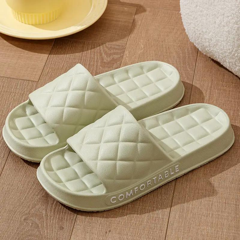 Men's Home Slippers With Plaid Design Soft-soled Silent Indoor Floor Bathing Slippers Women House Shoes Summer by Dropshipman