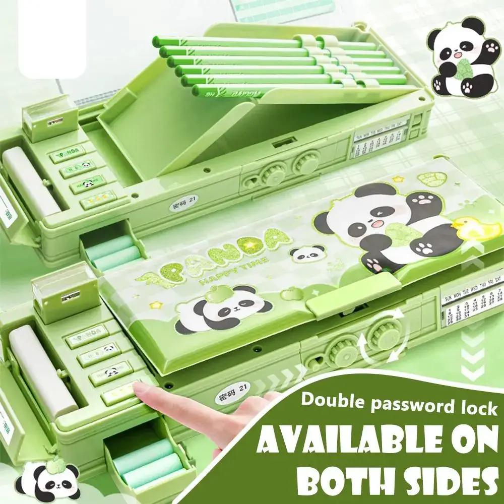 Cartoon Double Layer Pencil Case Large Capacity with Combination Lock Stationery Box Mechanical Pen Box Back to School Gift by All Mart Bristol Ltd
