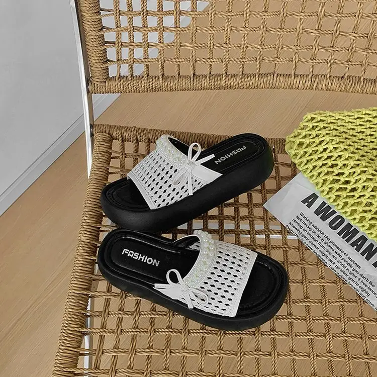 2026 Summer New Women's Platform Hollow Woven Slide Sandals, Outdoor Mesh Breathable Soft Non-Slip Slippers by Dropshipman