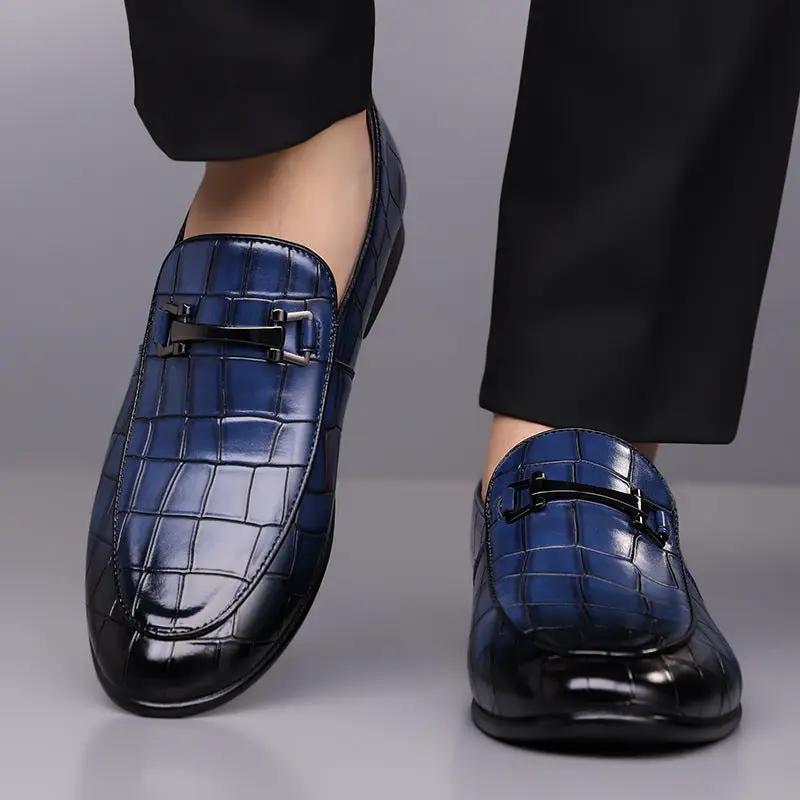 Men's Plaid Light Luxury Plus Size Rubber Sole Lightweight Leather Shoes by Dropshipman