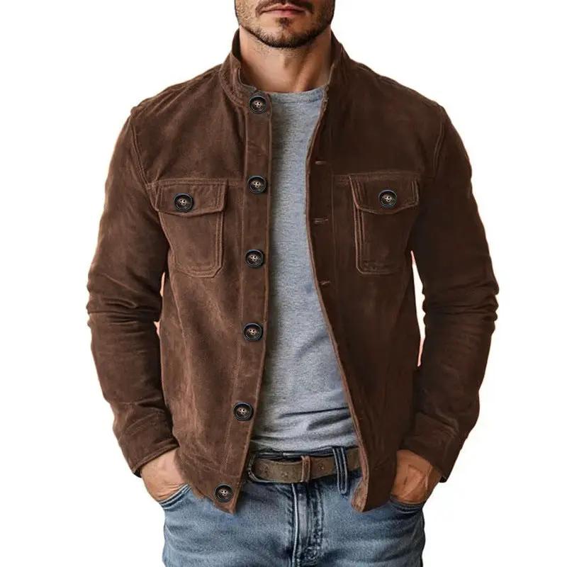 Vintage Single-breasted Jacket Men's Casual Motorcycle Faux Suede Tops by Dropshipman
