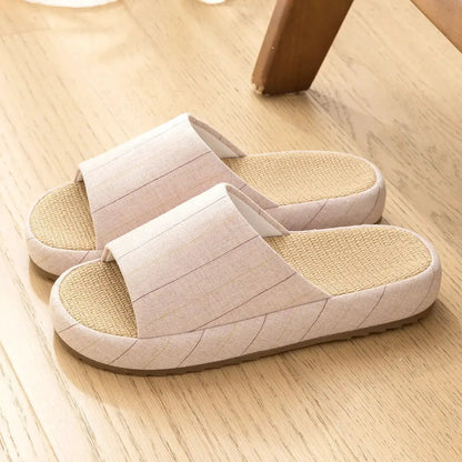 Summer Women Home Slippers Linen Summer Flats Shoes Breathable Sandals Comfortable Non-Slip Soft Slides Indoor Men Slippers by All Mart Bristol Ltd