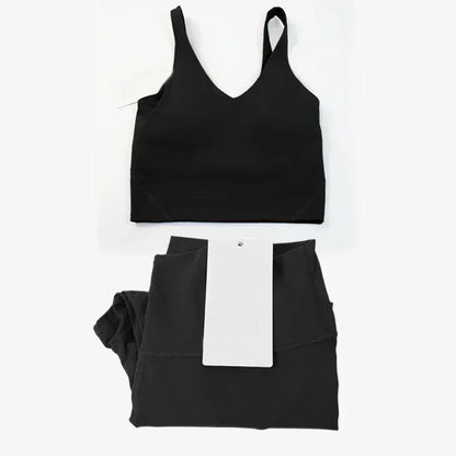 Classic women's 2-piece yoga outfit: U-shaped camisole top & high-waisted nude-feel leggings, suitable for fitness and workout. by All Mart Bristol Ltd