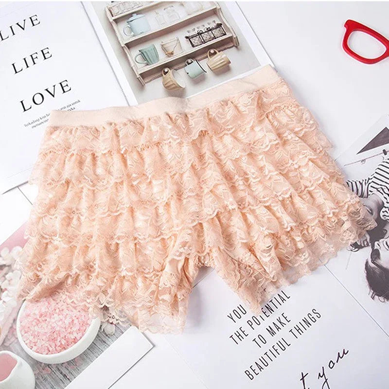 Lolita Ruffle Lace Safety Shorts Elastic Casual Bow Bottoming Culottes Anti-Walking Summer Thin Section Short Pants by All Mart Bristol Ltd