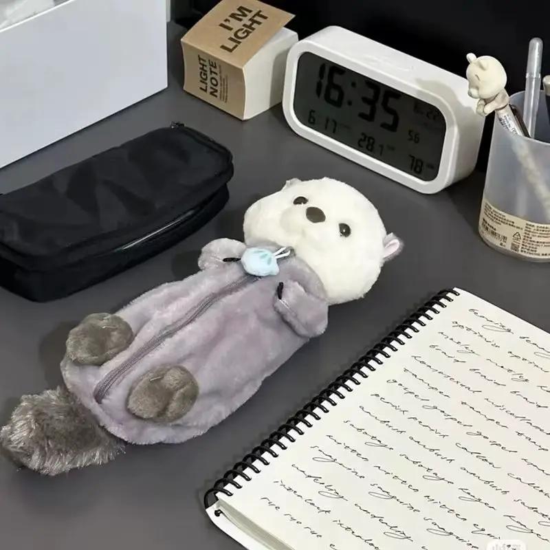 Cartoon Soft Pencil Pouch Pen Bag Makeup Pouch Plush Sea Otter Pencil Case Portable Pen Marker Holder School Supplies by All Mart Bristol Ltd