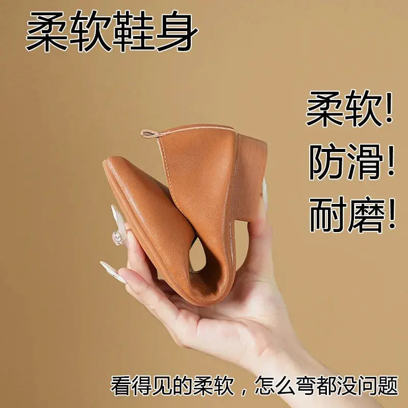 Spring and Autumn Fashion New Square Head Soft Leather Work Shoes Women's Shoes High Heels Thick Heels Shoes Women by All Mart Bristol Ltd