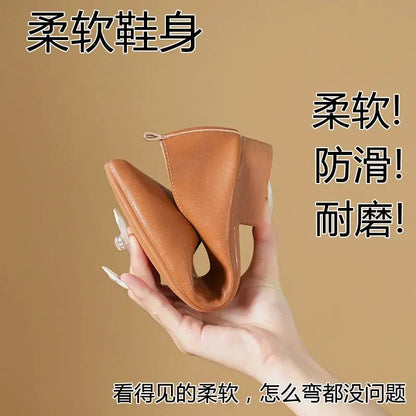 Spring and Autumn Fashion New Square Head Soft Leather Work Shoes Women's Shoes High Heels Thick Heels Shoes Women by All Mart Bristol Ltd
