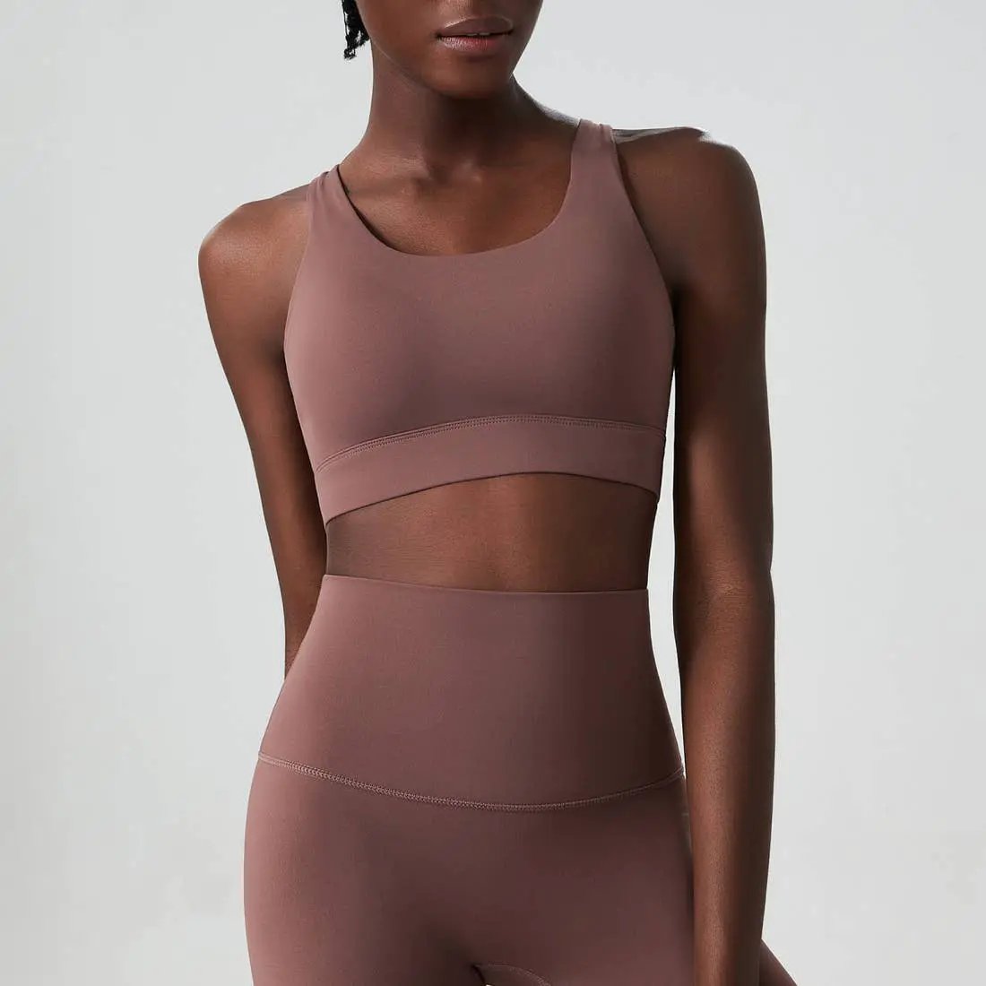 Solid Color Adjustable Back-Buckle Sports Bra by Me & I