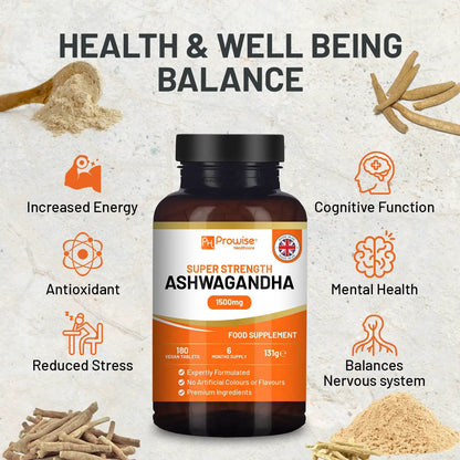Ashwagandha 1500mg 180 Vegan Tablets | 6 Months’ Supply by Prowise Healthcare